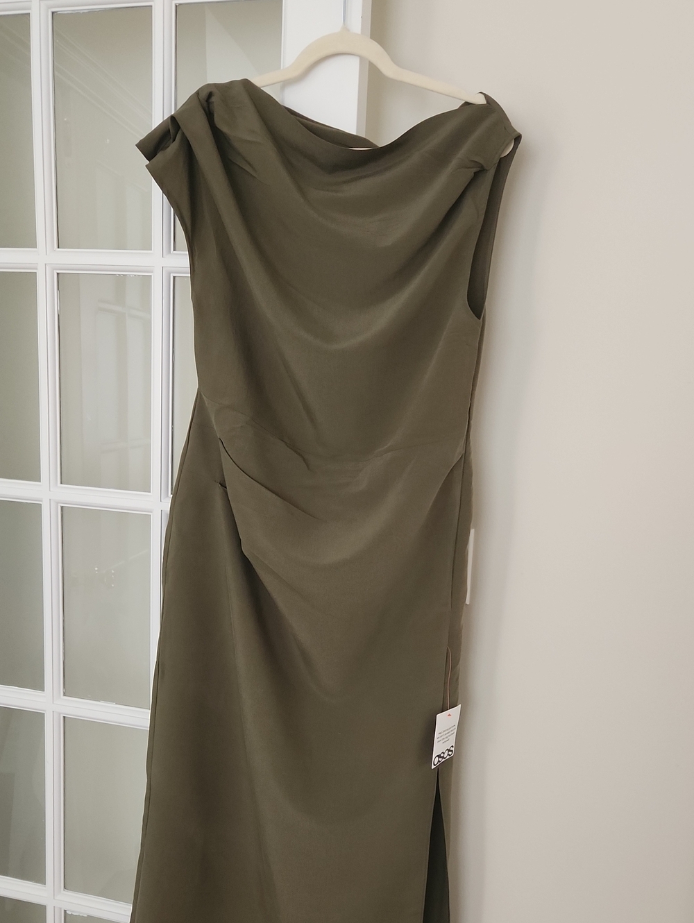 Olive Green Draped Midi Dress NWT